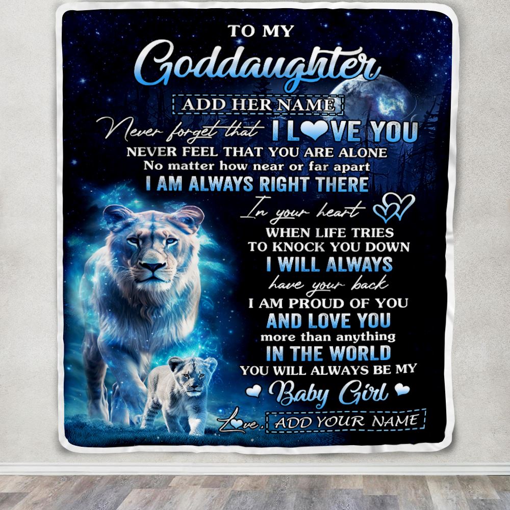 Personalized To My Goddaughter Gift Blanket From Godmother Never Feel That You Are Alone Lion Goddaughter Birthday Graduation Christmas Fleece Throw Blanket | teecentury