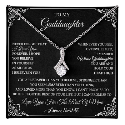 Alluring Beauty Necklace 14K White Gold Finish | 1 | Personalized To My Goddaughter Gift From Godmother Uncle Necklace I Love You Believe In You Goddaughter Birthday Christmas Customized Gift Box Message Card | teecentury