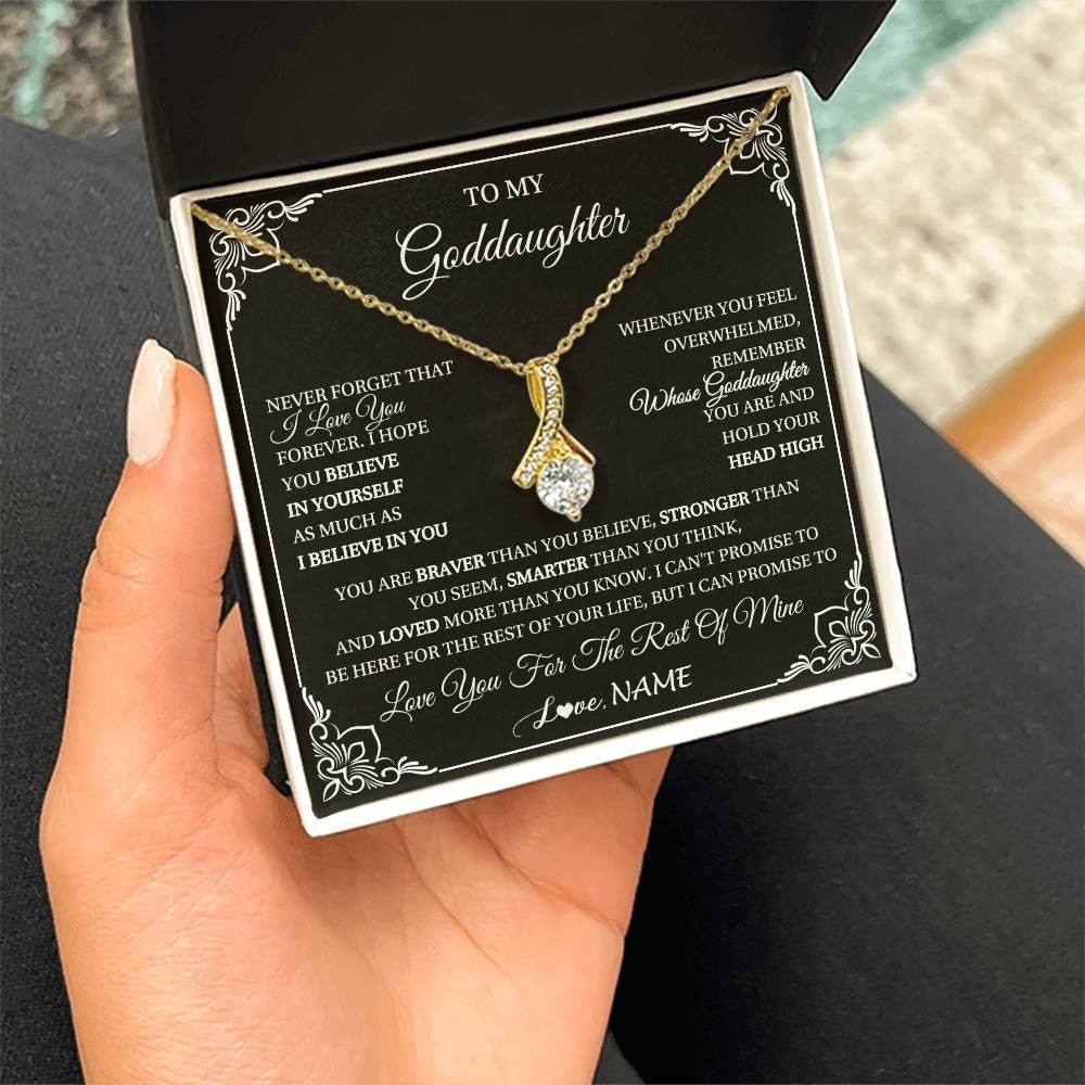 Alluring Beauty Necklace 18K Yellow Gold Finish | 2 | Personalized To My Goddaughter Gift From Godmother Uncle Necklace I Love You Believe In You Goddaughter Birthday Christmas Customized Gift Box Message Card | teecentury