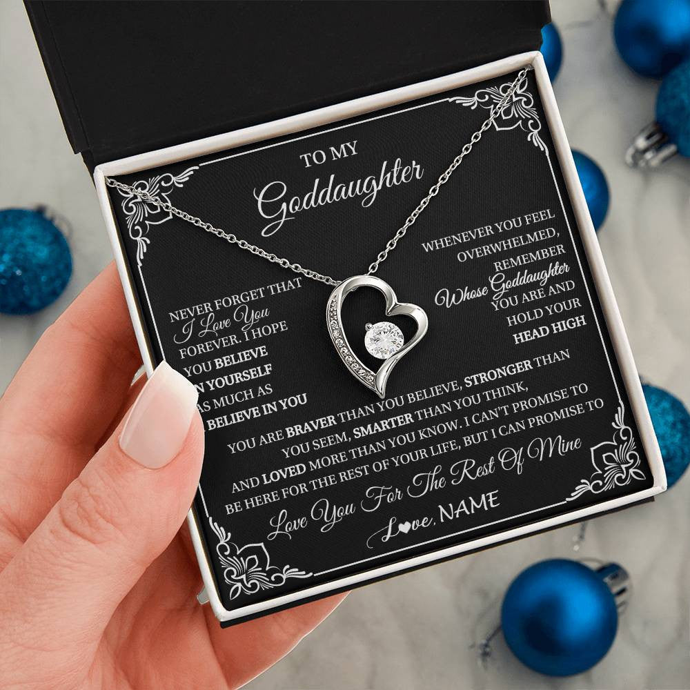 Forever Love Necklace 14K White Gold Finish | 2 | Personalized To My Goddaughter Gift From Godmother Uncle Necklace I Love You Believe In You Goddaughter Birthday Christmas Customized Gift Box Message Card | teecentury