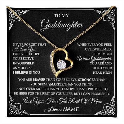 Forever Love Necklace 18K Yellow Gold Finish | 1 | Personalized To My Goddaughter Gift From Godmother Uncle Necklace I Love You Believe In You Goddaughter Birthday Christmas Customized Gift Box Message Card | teecentury