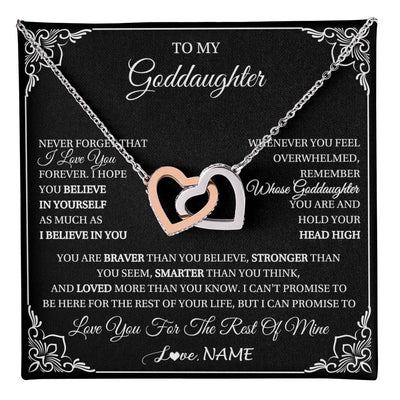 Interlocking Hearts Necklace Stainless Steel & Rose Gold Finish | 1 | Personalized To My Goddaughter Gift From Godmother Uncle Necklace I Love You Believe In You Goddaughter Birthday Christmas Customized Gift Box Message Card | teecentury