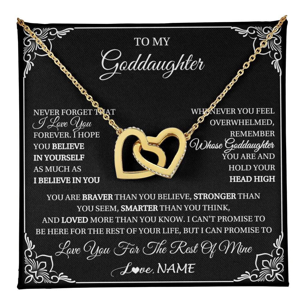 Interlocking Hearts Necklace 18K Yellow Gold Finish | 1 | Personalized To My Goddaughter Gift From Godmother Uncle Necklace I Love You Believe In You Goddaughter Birthday Christmas Customized Gift Box Message Card | teecentury