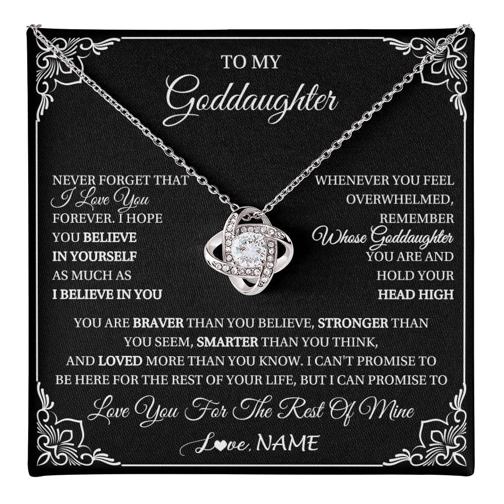 Love Knot Necklace 14K White Gold Finish | 1 | Personalized To My Goddaughter Gift From Godmother Uncle Necklace I Love You Believe In You Goddaughter Birthday Christmas Customized Gift Box Message Card | teecentury