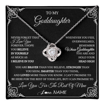 Love Knot Necklace 14K White Gold Finish | 1 | Personalized To My Goddaughter Gift From Godmother Uncle Necklace I Love You Believe In You Goddaughter Birthday Christmas Customized Gift Box Message Card | teecentury