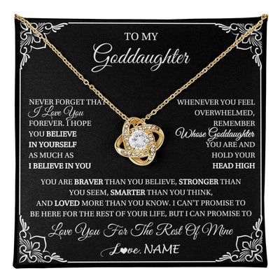 Love Knot Necklace 18K Yellow Gold Finish | 1 | Personalized To My Goddaughter Gift From Godmother Uncle Necklace I Love You Believe In You Goddaughter Birthday Christmas Customized Gift Box Message Card | teecentury