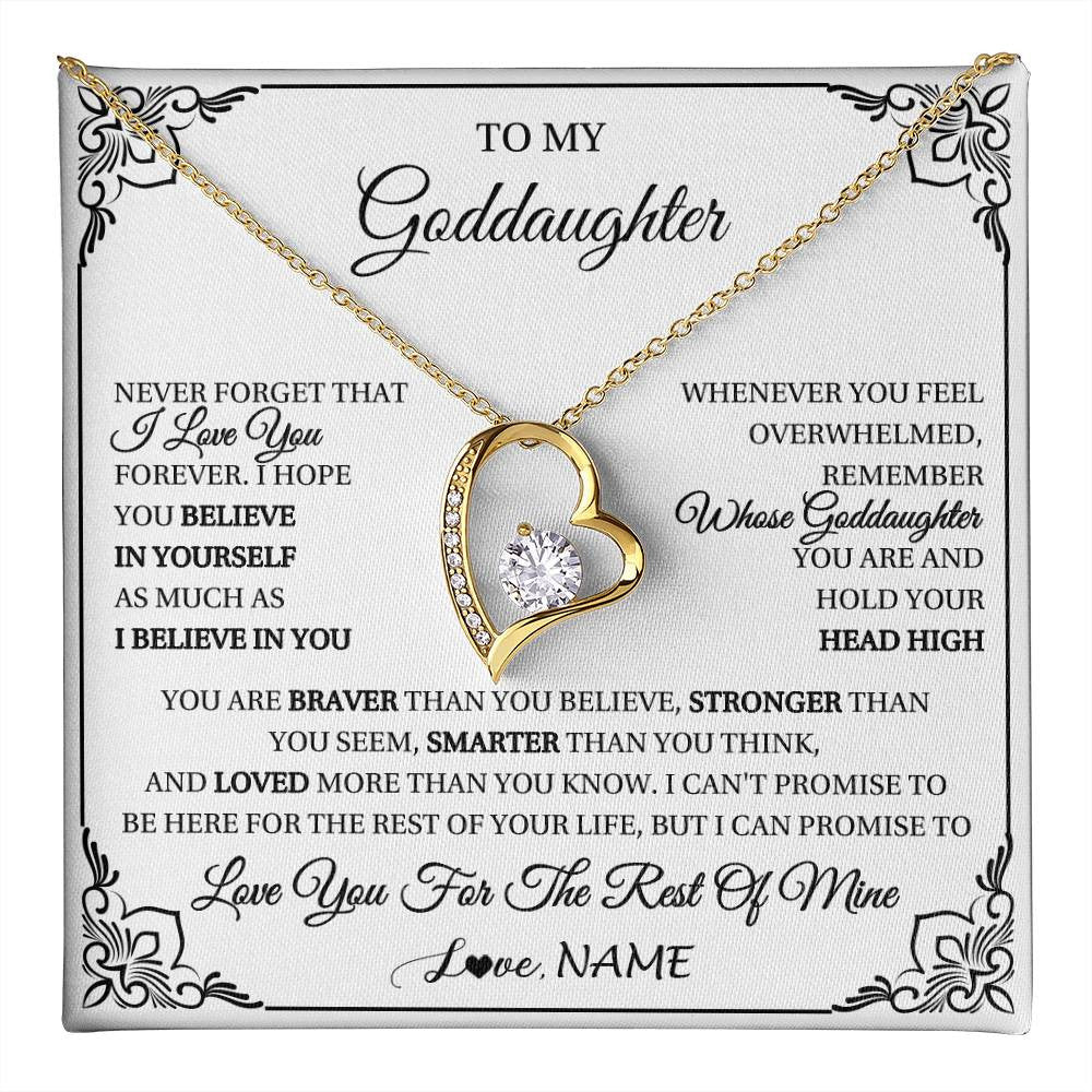 Forever Love Necklace 18K Yellow Gold Finish | 1 | Personalized To My Goddaughter Gift Necklace From Godmother Uncle I Love You Believe In You Goddaughter Birthday Christmas Customized Gift Box Message Card | teecentury