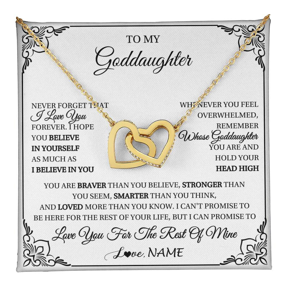 Interlocking Hearts Necklace 18K Yellow Gold Finish | 1 | Personalized To My Goddaughter Gift Necklace From Godmother Uncle I Love You Believe In You Goddaughter Birthday Christmas Customized Gift Box Message Card | teecentury