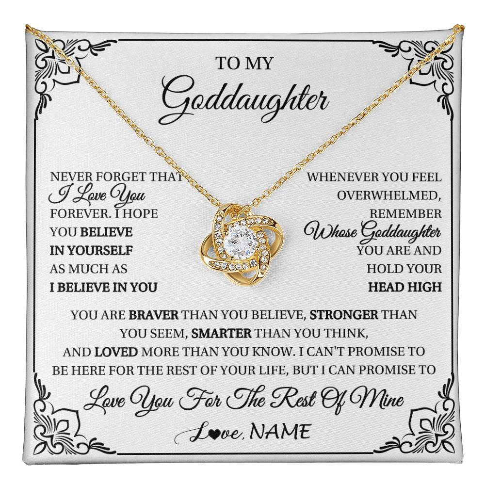 Love Knot Necklace 18K Yellow Gold Finish | 1 | Personalized To My Goddaughter Gift Necklace From Godmother Uncle I Love You Believe In You Goddaughter Birthday Christmas Customized Gift Box Message Card | teecentury