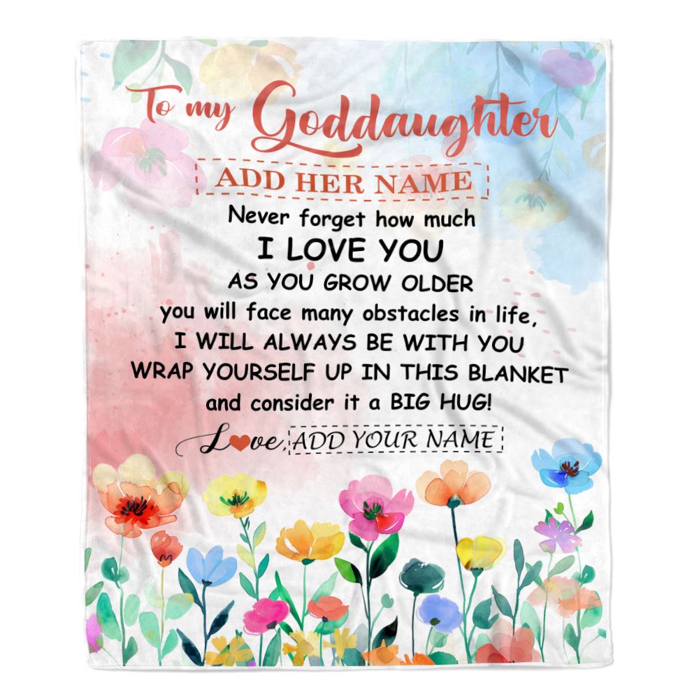 Personalized To My Goddaughter Gifts Blanket From Aunt Floral A Big Hug I Love You Goddaughter Birthday Gifts Graduation Christmas Customized Fleece Blanket | teecentury