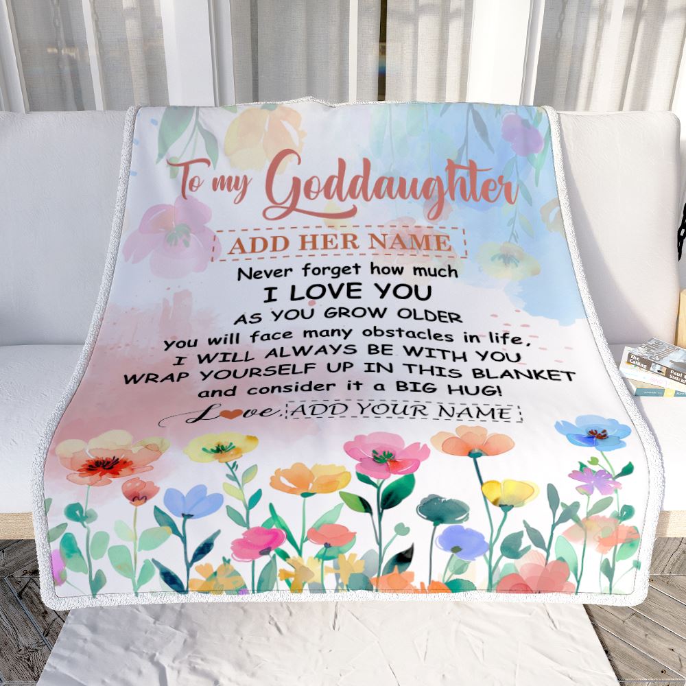 Personalized To My Goddaughter Gifts Blanket From Aunt Floral A Big Hug I Love You Goddaughter Birthday Gifts Graduation Christmas Customized Fleece Blanket | teecentury