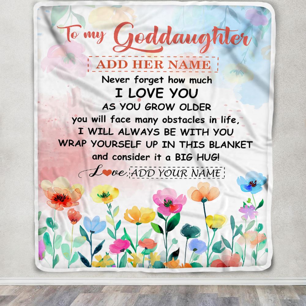 Personalized To My Goddaughter Gifts Blanket From Aunt Floral A Big Hug I Love You Goddaughter Birthday Gifts Graduation Christmas Customized Fleece Blanket | teecentury