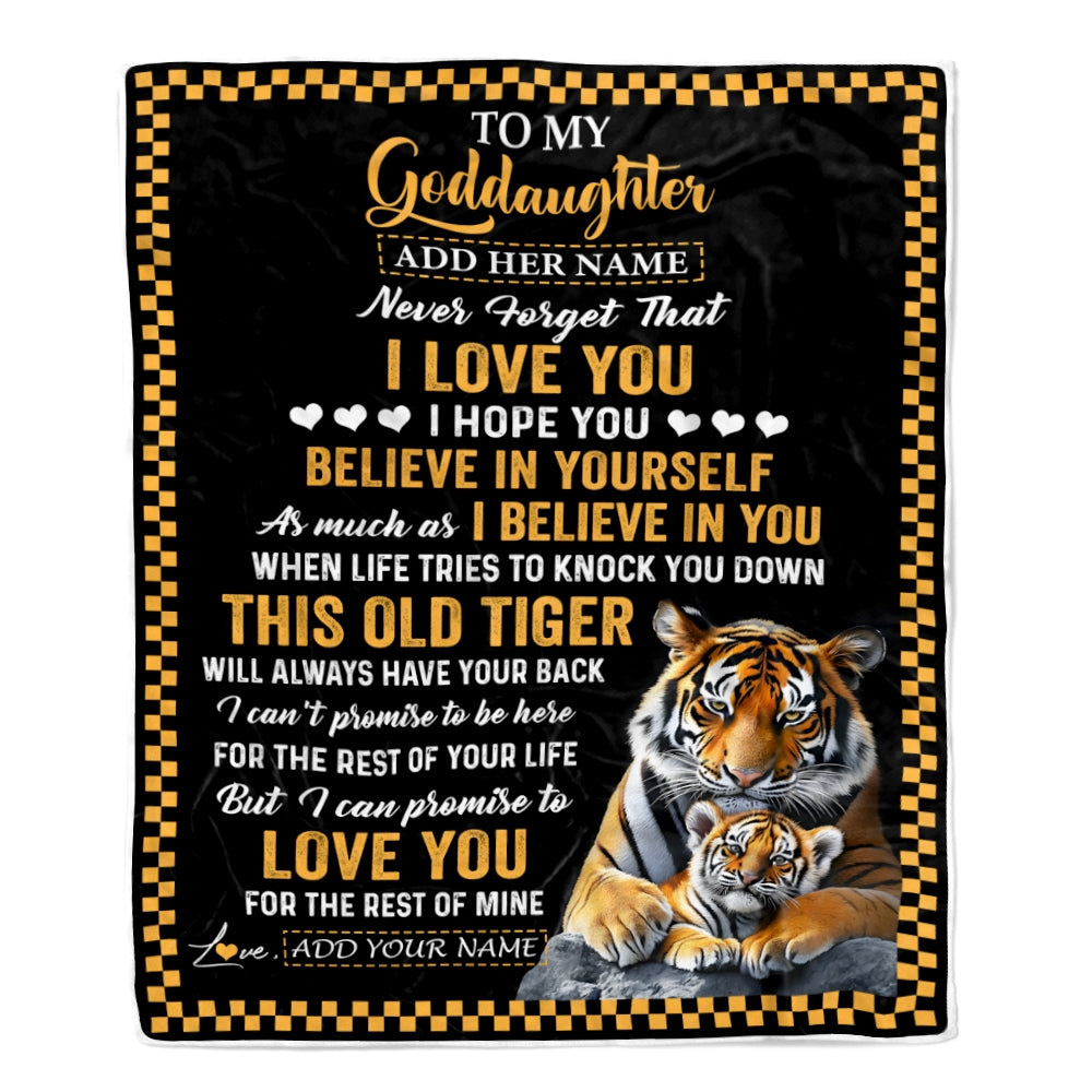 Personalized To My Goddaughter Gifts Blanket From Aunt Uncle This Old Tiger Love You Goddaughter Birthday Gifts Graduation Christmas Customized Fleece Blanket | teecentury