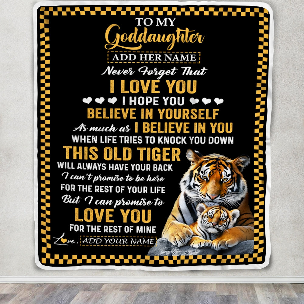 Personalized To My Goddaughter Gifts Blanket From Aunt Uncle This Old Tiger Love You Goddaughter Birthday Gifts Graduation Christmas Customized Fleece Blanket | teecentury