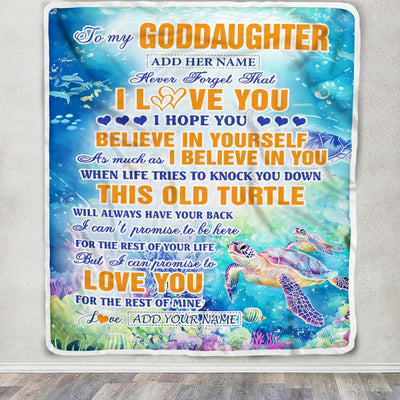 Personalized To My Goddaughter Gifts Blanket From Aunt Uncle This Old Turtle Love You Goddaughter Birthday Gifts Graduation Christmas Custom Fleece Blanket | teecentury