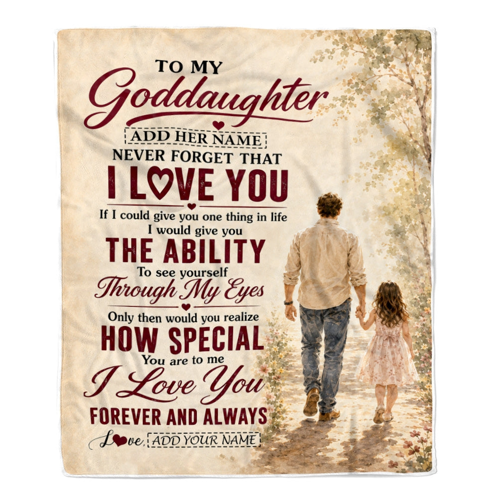 Personalized To My Goddaughter Gifts Blanket From Godfather Goddaughter Holding Hands Letter Birthday Gift Christmas Customized Bed Fleece Throw Blanket | teecentury