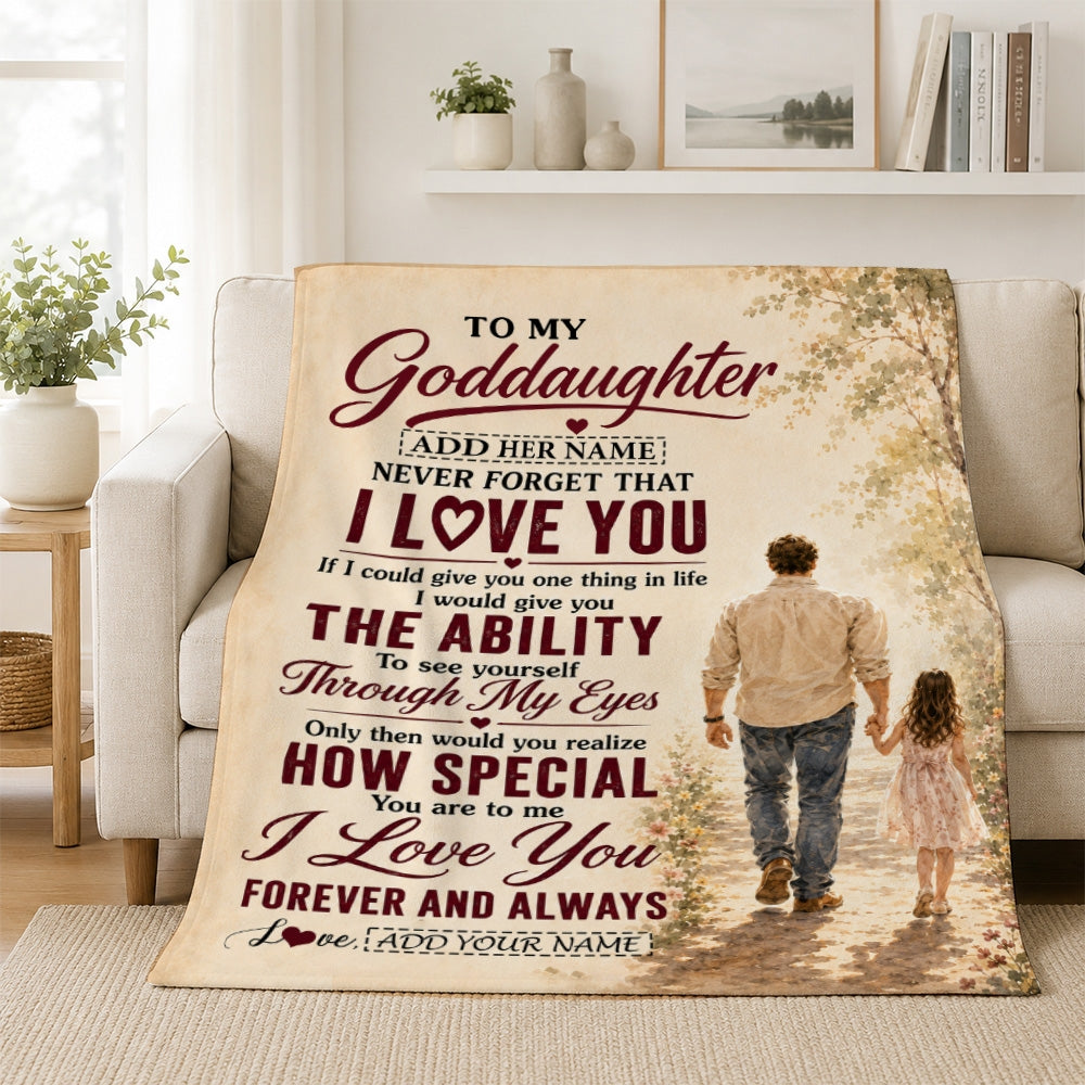 Personalized To My Goddaughter Gifts Blanket From Godfather Goddaughter Holding Hands Letter Birthday Gift Christmas Customized Bed Fleece Throw Blanket | teecentury