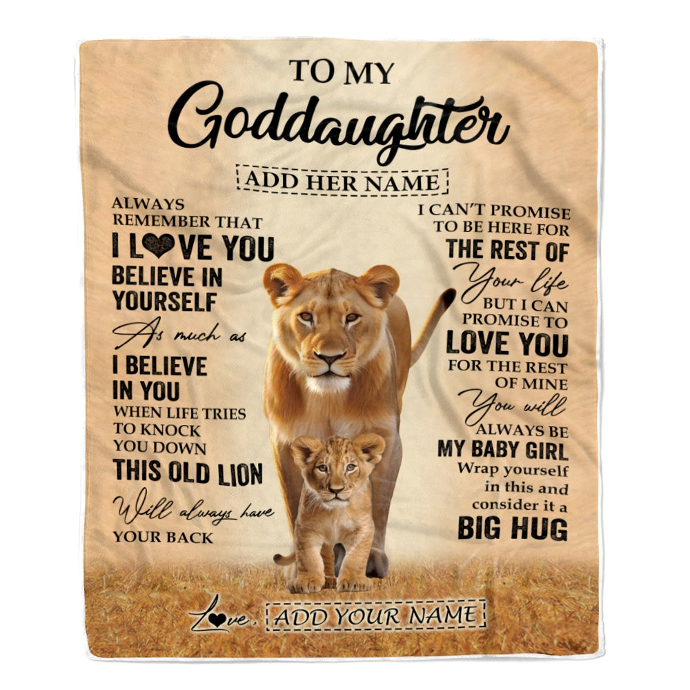 Personalized To My Goddaughter Gifts Blanket From Godmother Aunt Always Remember Lion Gifts For Goddaughter Birthday Graduation Christmas Fleece Blanket | teecentury