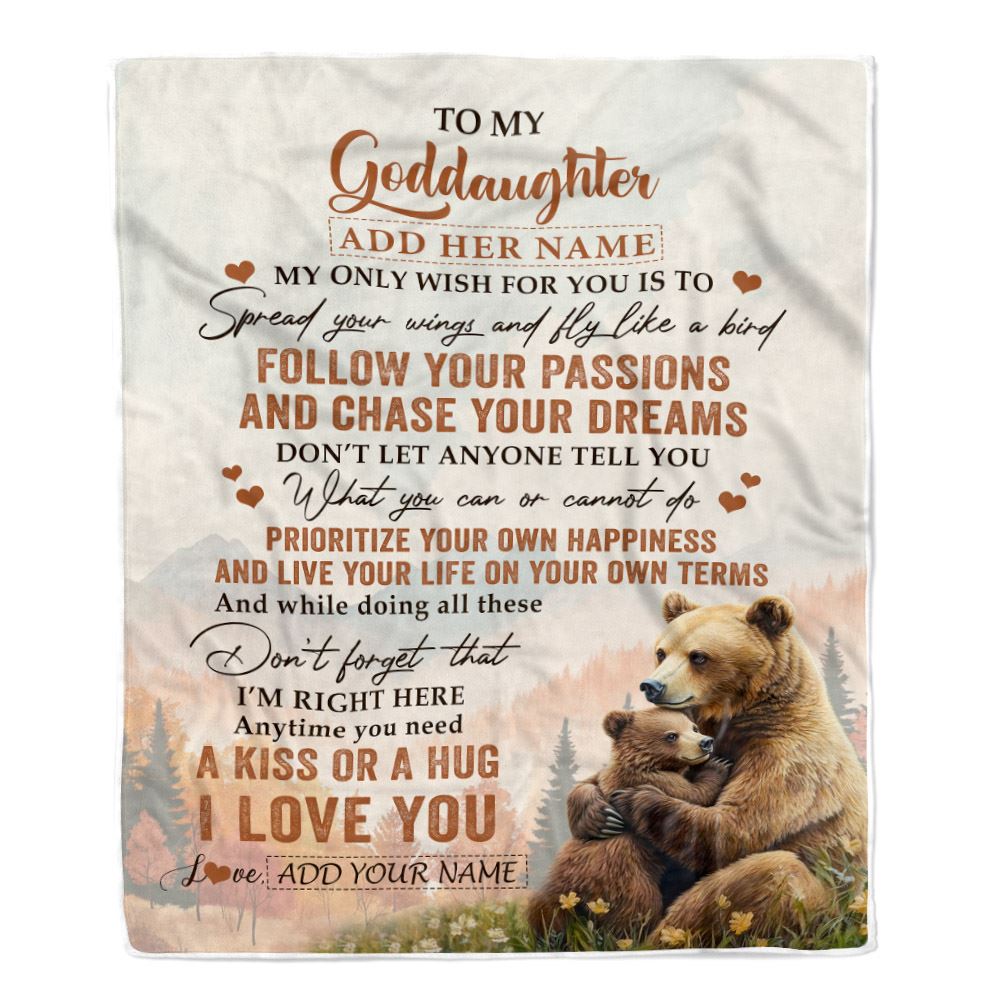 Personalized To My Goddaughter Gifts Blanket From Godmother Bear My Only Wish For You Goddaughter Birthday Gifts Graduation Christmas Fleece Throw Blanket | teecentury