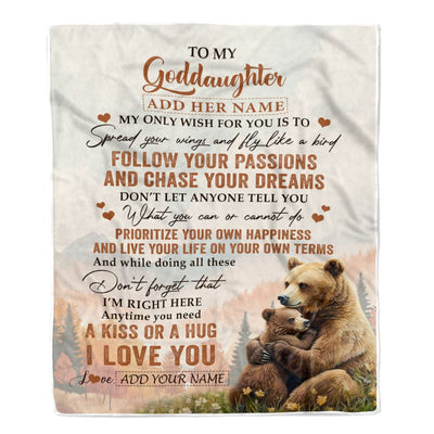 Personalized To My Goddaughter Gifts Blanket From Godmother Bear My Only Wish For You Goddaughter Birthday Gifts Graduation Christmas Fleece Throw Blanket | teecentury