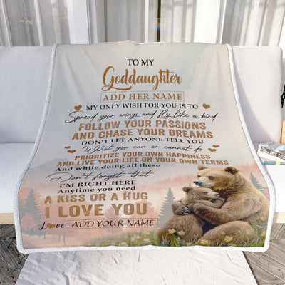 Personalized To My Goddaughter Gifts Blanket From Godmother Bear My Only Wish For You Goddaughter Birthday Gifts Graduation Christmas Fleece Throw Blanket | teecentury