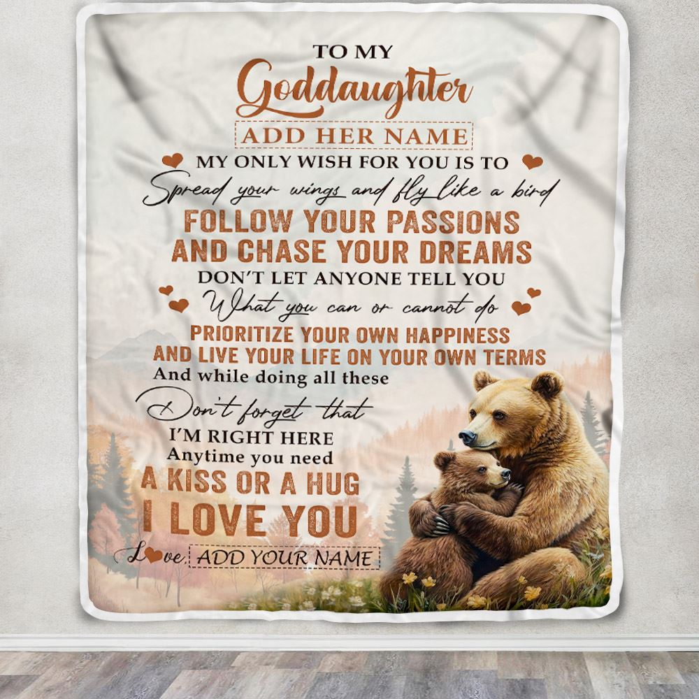 Personalized To My Goddaughter Gifts Blanket From Godmother Bear My Only Wish For You Goddaughter Birthday Gifts Graduation Christmas Fleece Throw Blanket | teecentury