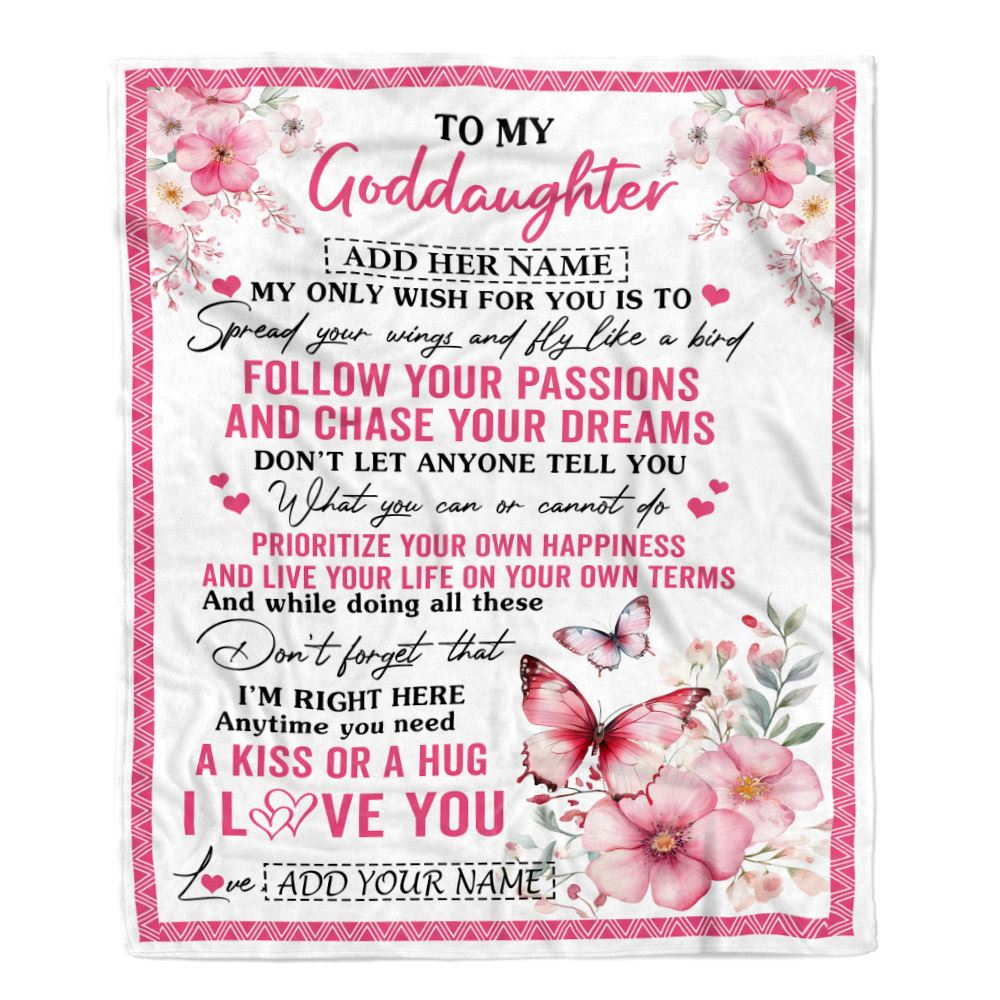 Personalized To My Goddaughter Gifts Blanket From Godmother Butterfly My Only Wish For You Goddaughter Birthday Gifts Graduation Christmas Fleece Blanket | teecentury
