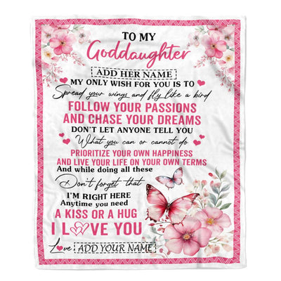Personalized To My Goddaughter Gifts Blanket From Godmother Butterfly My Only Wish For You Goddaughter Birthday Gifts Graduation Christmas Fleece Blanket | teecentury