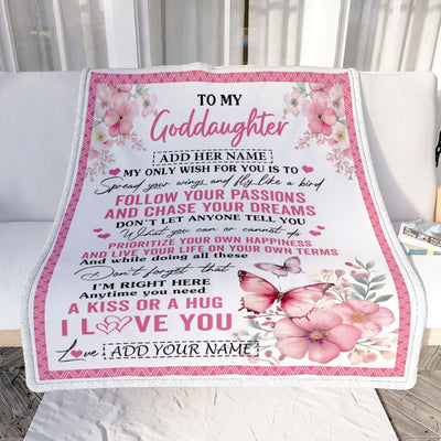Personalized To My Goddaughter Gifts Blanket From Godmother Butterfly My Only Wish For You Goddaughter Birthday Gifts Graduation Christmas Fleece Blanket | teecentury