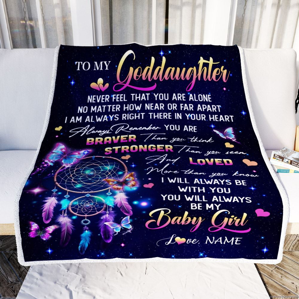 Personalized To My Goddaughter Gifts Blanket From Godmother Dream Catcher Butterfly Girl Goddaughter Birthday Graduation Christmas Customized Fleece Blanket | teecentury