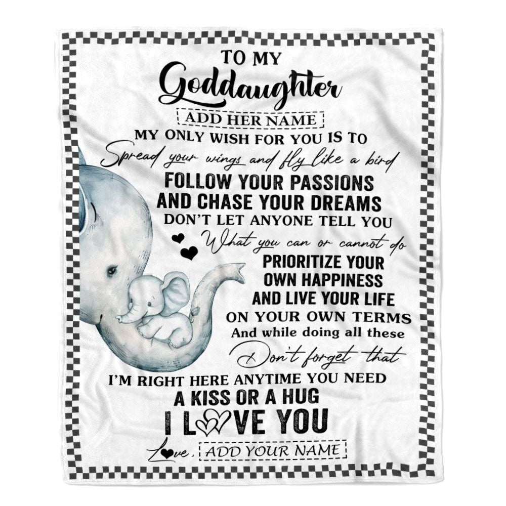Personalized To My Goddaughter Gifts Blanket From Godmother Elephant My Only Wish For You Goddaughter Birthday Gifts Graduation Christmas Fleece Blanket | teecentury