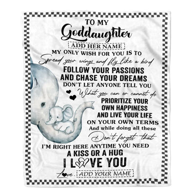 Personalized To My Goddaughter Gifts Blanket From Godmother Elephant My Only Wish For You Goddaughter Birthday Gifts Graduation Christmas Fleece Blanket | teecentury