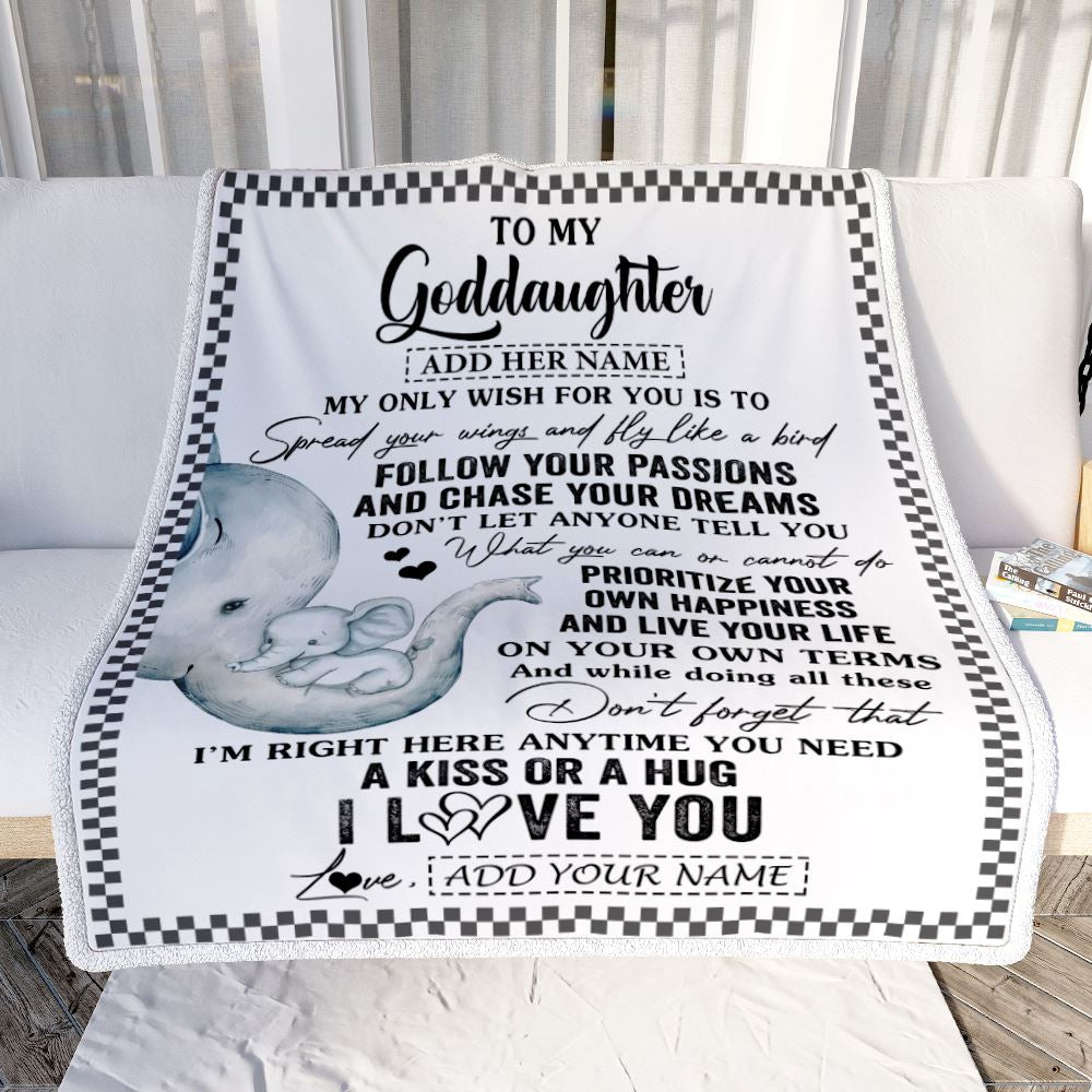 Personalized To My Goddaughter Gifts Blanket From Godmother Elephant My Only Wish For You Goddaughter Birthday Gifts Graduation Christmas Fleece Blanket | teecentury