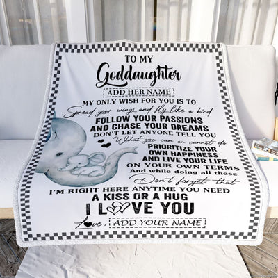 Personalized To My Goddaughter Gifts Blanket From Godmother Elephant My Only Wish For You Goddaughter Birthday Gifts Graduation Christmas Fleece Blanket | teecentury