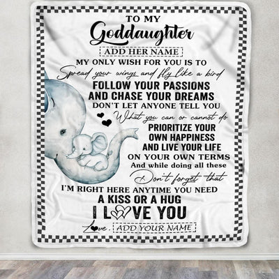 Personalized To My Goddaughter Gifts Blanket From Godmother Elephant My Only Wish For You Goddaughter Birthday Gifts Graduation Christmas Fleece Blanket | teecentury