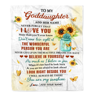 Personalized To My Goddaughter Gifts Blanket From Godmother Encouragement Sunflower Presents For Goddaughter Birthday Gift Graduation Christmas Fleece Blanket | teecentury