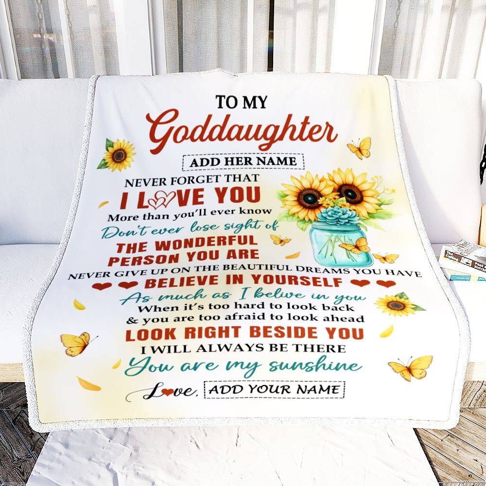 Personalized To My Goddaughter Gifts Blanket From Godmother Encouragement Sunflower Presents For Goddaughter Birthday Gift Graduation Christmas Fleece Blanket | teecentury