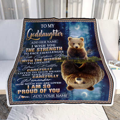 Personalized To My Goddaughter Gifts Blanket From Godmother Godfather I Wish You The Strength Bear Goddaughter Birthday Gifts Christmas Fleece Blanket | teecentury