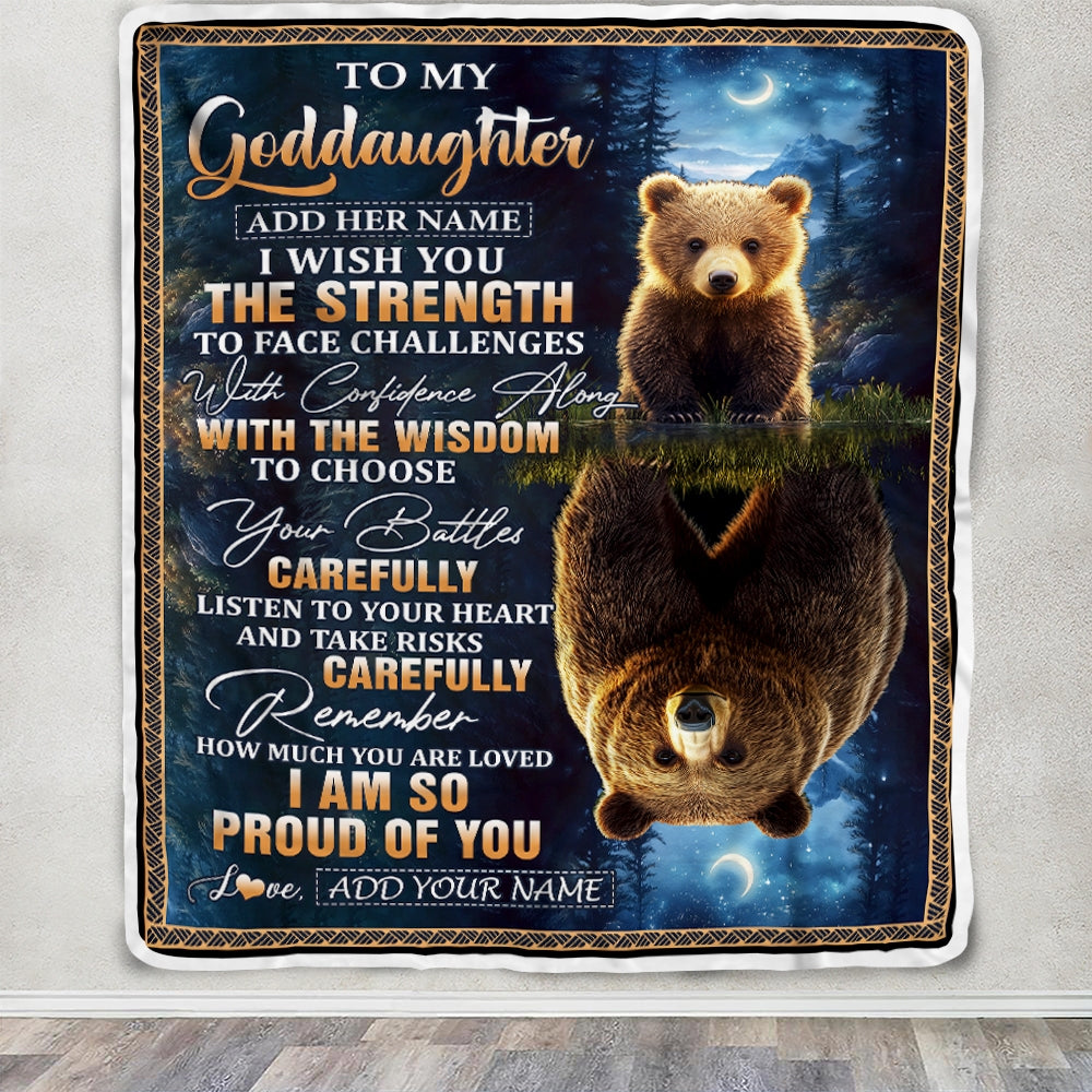 Personalized To My Goddaughter Gifts Blanket From Godmother Godfather I Wish You The Strength Bear Goddaughter Birthday Gifts Christmas Fleece Blanket | teecentury