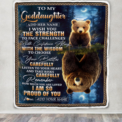 Personalized To My Goddaughter Gifts Blanket From Godmother Godfather I Wish You The Strength Bear Goddaughter Birthday Gifts Christmas Fleece Blanket | teecentury
