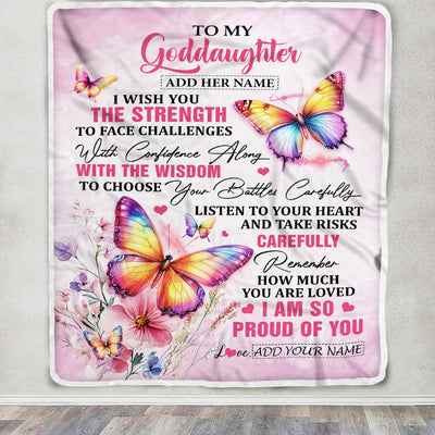 Personalized To My Goddaughter Gifts Blanket From Godmother Godfather I Wish You The Strength Butterfly Goddaughter Birthday Gifts Christmas Fleece Blanket | teecentury