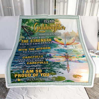 Personalized To My Goddaughter Gifts Blanket From Godmother Godfather I Wish You The Strength Dragonfly Goddaughter Birthday Gifts Christmas Fleece Blanket | teecentury