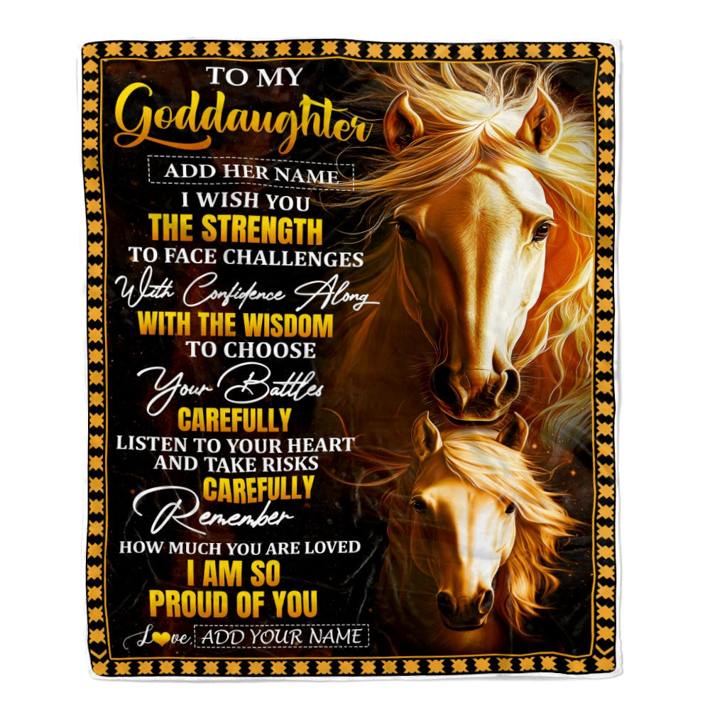 Personalized To My Goddaughter Gifts Blanket From Godmother Godfather I Wish You The Strength Horse Goddaughter Birthday Gifts Christmas Fleece Blanket | teecentury
