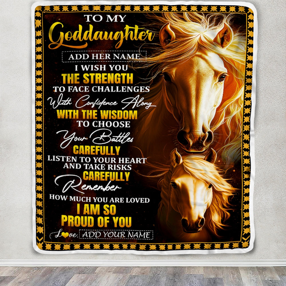 Personalized To My Goddaughter Gifts Blanket From Godmother Godfather I Wish You The Strength Horse Goddaughter Birthday Gifts Christmas Fleece Blanket | teecentury