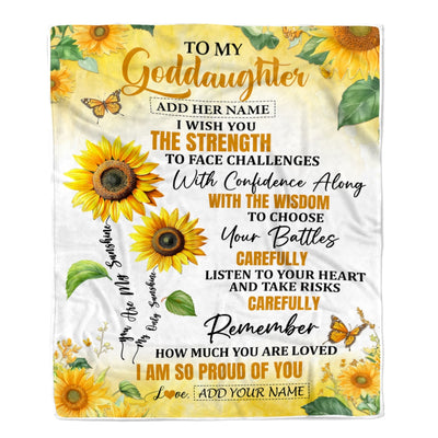 Personalized To My Goddaughter Gifts Blanket From Godmother Godfather I Wish You The Strength Sunflower Goddaughter Birthday Gifts Christmas Fleece Blanket | teecentury