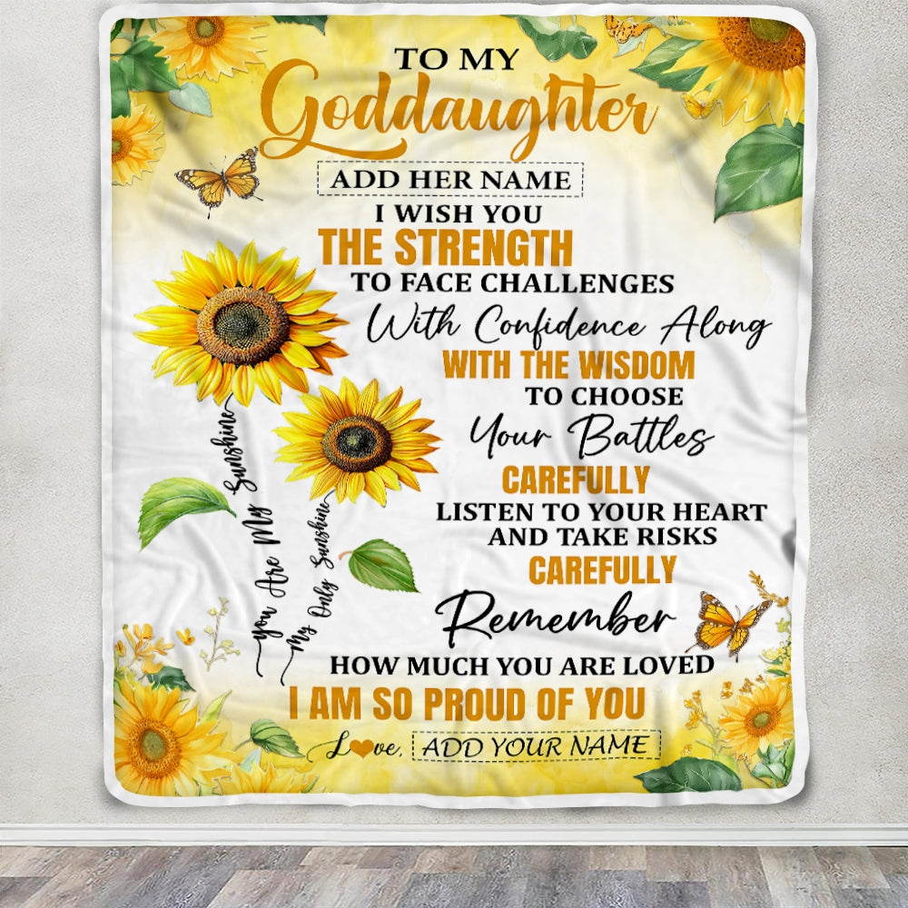 Personalized To My Goddaughter Gifts Blanket From Godmother Godfather I Wish You The Strength Sunflower Goddaughter Birthday Gifts Christmas Fleece Blanket | teecentury