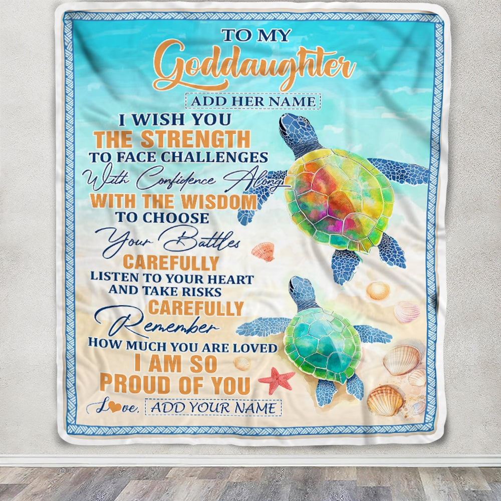 Personalized To My Goddaughter Gifts Blanket From Godmother Godfather I Wish You The Strength Turtle Goddaughter Birthday Gifts Christmas Fleece Blanket | teecentury
