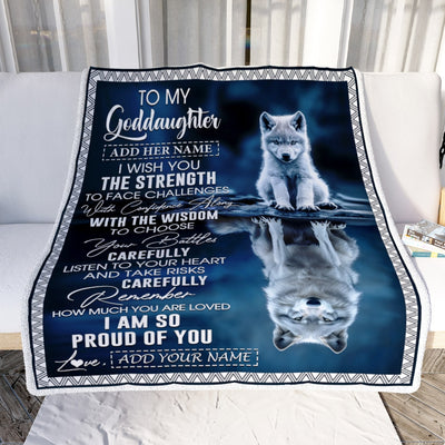 Personalized To My Goddaughter Gifts Blanket From Godmother Godfather I Wish You The Strength Wolf Goddaughter Birthday Gifts Christmas Fleece Blanket | teecentury
