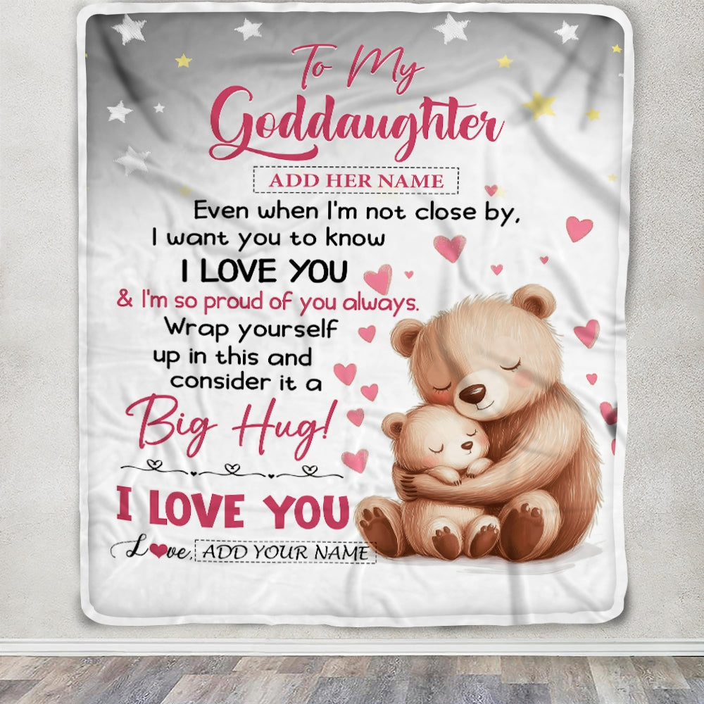Personalized To My Goddaughter Gifts Blanket From Godmother Godfather Proud Of You Bear Goddaughter Gift For Birthday Graduation Christmas Fleece Blanket | teecentury