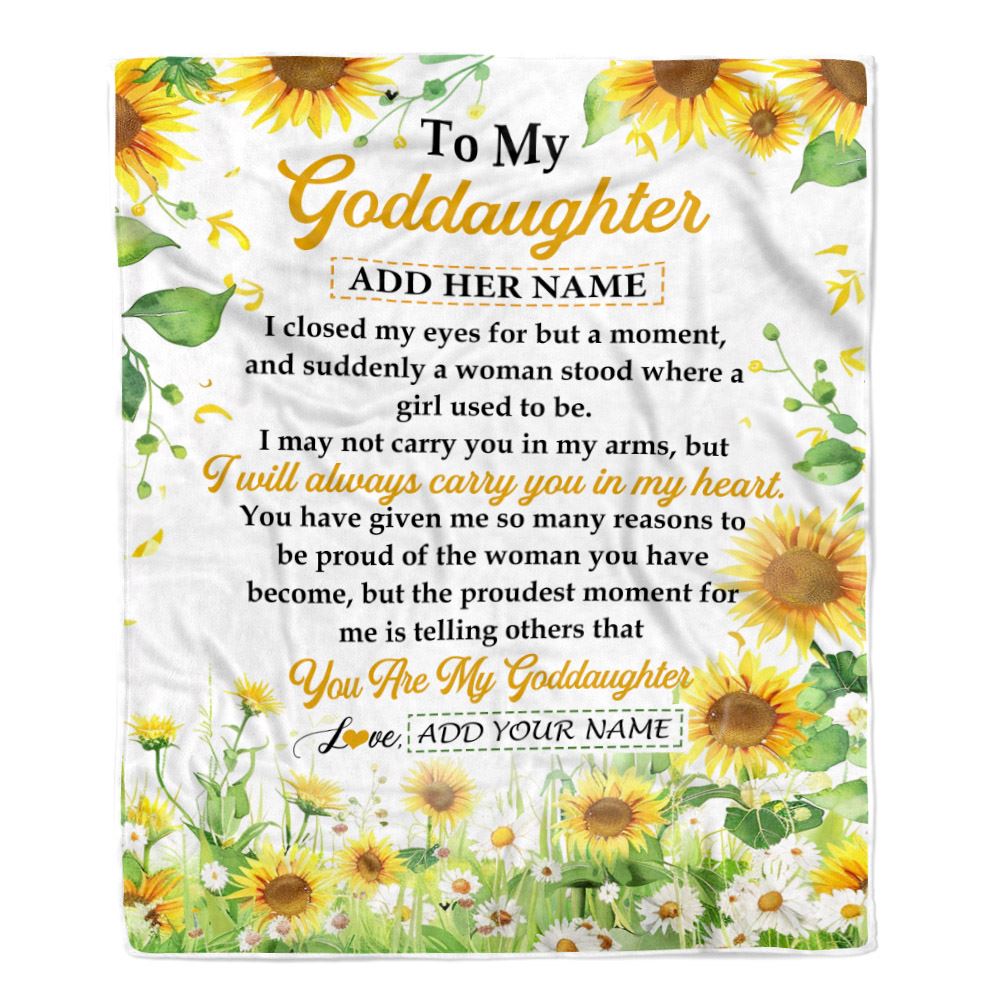 Personalized To My Goddaughter Gifts Blanket From Godmother I Closed My Eyes Sunflower Best Goddaughter Birthday Gifts Christmas Customized Fleece Blanket | teecentury